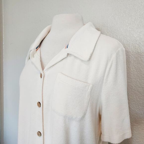 Faherty White Terry Cloth Short Sleeve Button Up Size XL - Picture 5 of 12